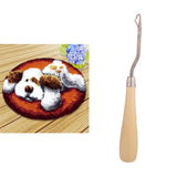 Latch Hook Rug Kits DIY Dog Craft Embroidery Cushion with Wood Crochet Hook