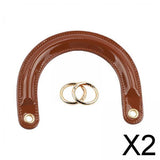Maxbell 2xPU Leather Handles D Shaped Handle Replacement for Wallet Shoulder Bags Tote Brown Golden Buckle