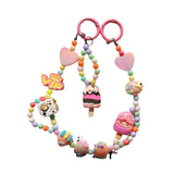 Maxbell Keychain Keyring Phone Lanyard Lovely Cute Beaded Phone Charms for Gift Kids Pink