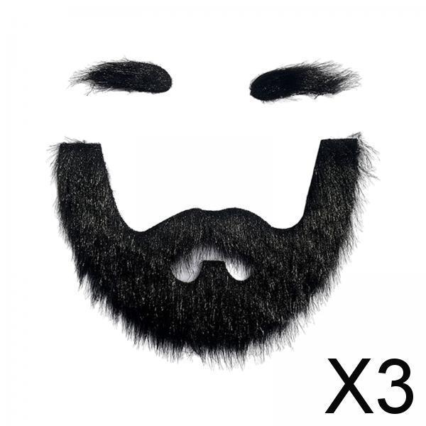Maxbell 3xFalse Eyebrow and Beard Set Costume Mustache for Performance Cosplay Festive Black