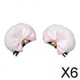 Maxbell 6x2Pcs Bear Ear Hair Clip Plush Animal Hairpins for Birthday Party Anime Theme White Pink