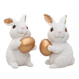Maxbell 1 Pair Mini Easter Bunny Statue Resin Material Table Ornament for Patio Lawn