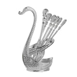 Decorative Swan Base Holder with Dessert Forks Fruit Fork Zinc Alloy Silver