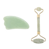 Maxbell Double Heads Natural Jade Stone Massage Roller Gua Sha Scraping Board Set