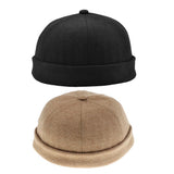 Maxbell 2x Retro Casual Docker Hat SkullCap Beanie Brimless Landlord Hat Black+Brown