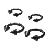 Maxbell 4 Pieces Stainless Steel Spike Horseshoe Bar Lip Nose Septum Ear Rings Black