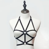 Maxbell Women Harness Bra Cage Bra Crop Top Black Strappy Sexy Costume Bra for Lady