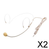 Maxbell 2xDouble Earhook Wired Headset Headworn Microphone Beige 3.5mm Straight Angle