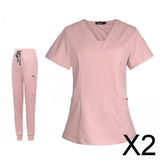 Maxbell 2xWomen's Scrubs Set V Neck Scrub Top Jogger Scrub Pants Nursing Uniforms  XXL Pink