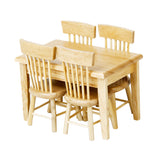 Maxbell 5pcs Dining Table Chair Model Set 1:12 Dollhouse Miniature Furniture Wooden
