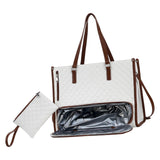 Maxbell Woman Tote Bag Lunch Bag Combo Set Versatile Handbag for Shopping Waterproof White Brown