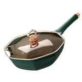 Maxbell Octagonal Frying Pan with Lid Cooking Saucepan for Restaurant Camping Picnic Green