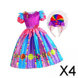 Maxbell 4xLittle Girls Candy Dress Rainbow Dress for Pretend Play Holiday Themed Party 130