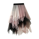 Maxbell 2xTulle Skirts for Women MIDI Long Mesh Layered Dress Elastic Waist Tutu Skirt Pink White