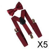 Maxbell 5xMens Suspenders with Bow Tie Y Back Braces for Formal Wear Halloween Cosplay Dark Red