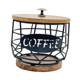 Maxbell Coffee Pod Holder with Wooden Base Iron Container for Kitchen Desktop Office