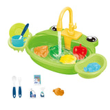 Kids Play Sink Toys with Running Water Dishwasher Toy for Birthday Gift Frog Green