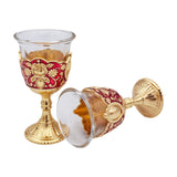 Maxbell 2 Pieces Vintage Wine Cup Portable Mini Communion Cup for Bar Travel Wedding red and gold