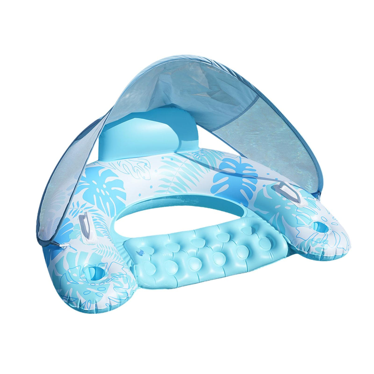 Maxbell Pool Float with Canopy with Cup Holder Compact Lounger for Lake Summer Beach blue