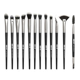 Maxbell Maxbell 12Pcs Eye Makeup Brush Set for Eyeshadow Eyebrow Eyeliner Black Silver