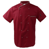 Maxbell 2Pcs Unisex Short Sleeve Chef Jacket Restaurant Cook Uniform 3XL Black+Red