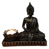 Maxbell Maxbell Resin Meditating Buddha Statue Tealight Candle Holder Decor Black