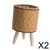 Maxbell 2xWoven Basket Plant Stand with Legs Flower Pot for Apartment Drawing Room Cylinder Light Brown