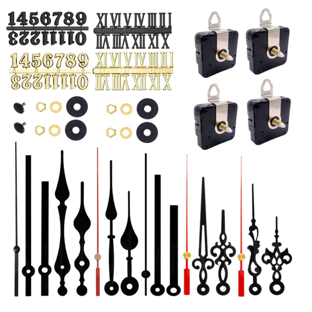 Maxbell Maxbell 4Pcs Quartz Wall Clock Movement Kit Repair Tool with Large Hands Black