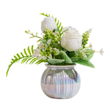 Maxbell Artificial Potted Rose Flower Ceramic Vase Bonsai for Indoor Farmhouse Decor White