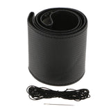 Maxbell 2x Leather DIY Car Steering Wheel Cover 38cm W/ Needle and Thread Black
