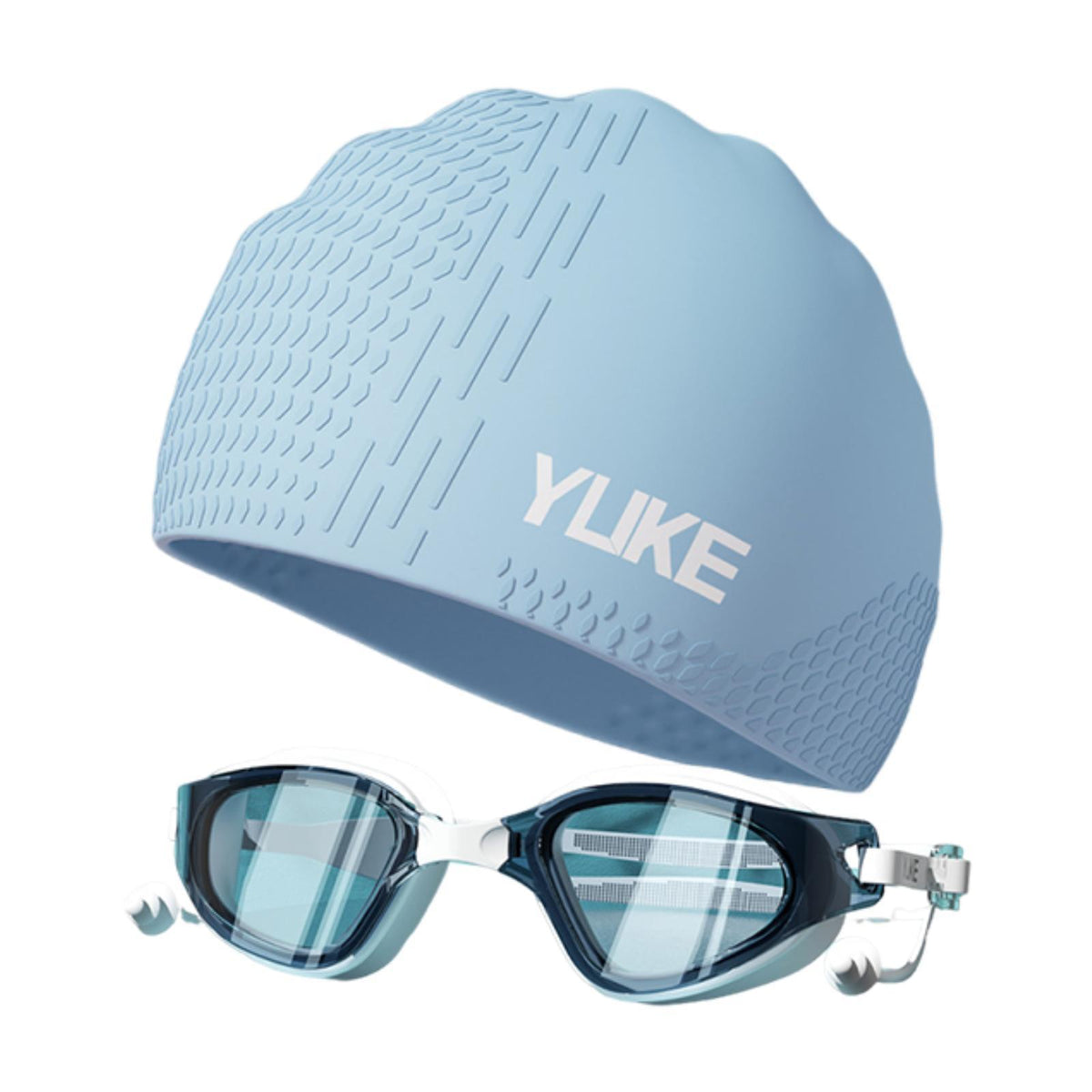 Maxbell Swim Goggles & Swim Cap Set Eyewear Comfortable Lightweight Swimming Goggles Light Blue