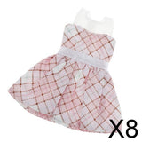 8xLovely Doll Mini Sleeveless Plaid Dress Clothes for 1/6 Girl Dolls Pink