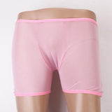 Maxbell Men Sexy Soft Spandex Mesh Boxer Brief Pants Pink Frame -Pink