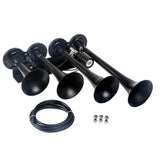 Maxbell 150DB Single Row Four Trumpet Train Air Horn 12V Electric Solenoid Black - Aladdin Shoppers
