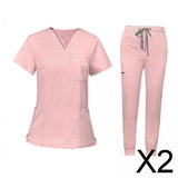 Maxbell 2xNursing Uniforms Scrub Set Nurse Top and Pants for Pet Shop SPA Cosmetology