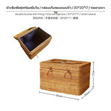 Maxbell Vietnam Natural Rattan Storage Box, Handmade Woven Organizer with Lid & Handle, Multi-Functional Tea Accessories Bag, Vintage design for Home & Outdoor, Various Sizes 4 Grid L Rattan Weave