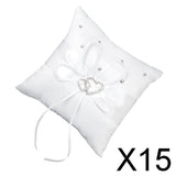 Maxbell 15xWhite Double Heart Crystal Rhinestone Wedding Ring Pillow 15cmx15cm
