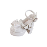 Maxbell 1/4 Scale Female Shoes with Cute Bow Sturdy Realistic Heart Buckle Miniature white