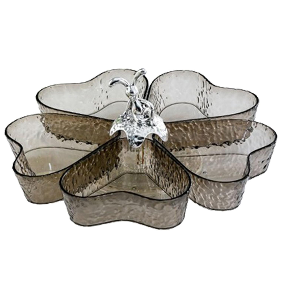 Maxbell Maxbell Divided Serving Tray Decorative 5 Grids Appetizer Tray for Sweet Dried Fruit Gray w Silver Rabbit