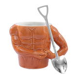 Maxbell Ceramic Coffee Mug Tea Cup Muscle Cup for Tea Hot or Cold Drink Father's Day spade spoon