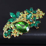 Maxbell 2xFashion Gold Bridal Rose Brooch Pin with Green Rhinestone Wedding Bouquet