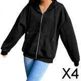 Maxbell 4xWomen's Solid color Cotton Blend Zipper Hoodie Jacket loose Top Black M