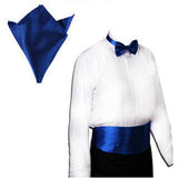 Maxbell 2x3pcs Men's Satin Bow Tie Cummerbund Hanky Handkerchief Royal Blue