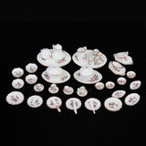 Maxbell 50pcs Dollhouse Miniature Dining Ware Porcelain Tea Set Dish Cup Plate -Pink Daisy