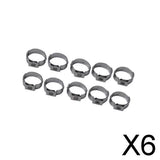 Maxbell 6x10Pcs Single Ear Hydraulic Hose Clamps Stainless Steel O Clips 9.4-11.9mm