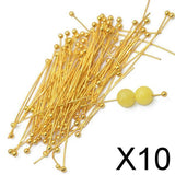 Maxbell 10x100pcs Gold Plated Ball Head Pins 1.18 Inch Length 0.5mm For Jewlery Making