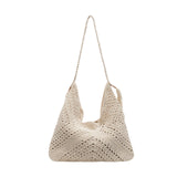 Maxbell Women Beach Bag Fashion Open Pouch Travel Handbag for Outdoor Shopping Party Beige White