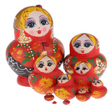 Maxbell 10 Pieces Kit Hand Printed Red Woman Russian Matryoshka Babushka Stacking Dolls Birthday Gift Toy Decoration - Aladdin Shoppers