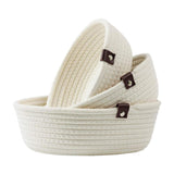Maxbell 3Pcs Round Small Woven Baskets Set Bowl Desktop Sundries Cotton Rope Baskets White