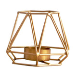 Maxbell 2pcs 3D Geometric Candle Holder Iron Frame Tealight Candle Candlestick Gold